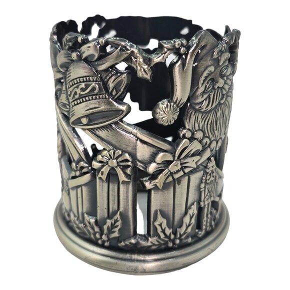 Vtg Godinger Silver Co Pewter Christmas Candle Holder Santa Nutcracker Motifs - Picture 4 of 8